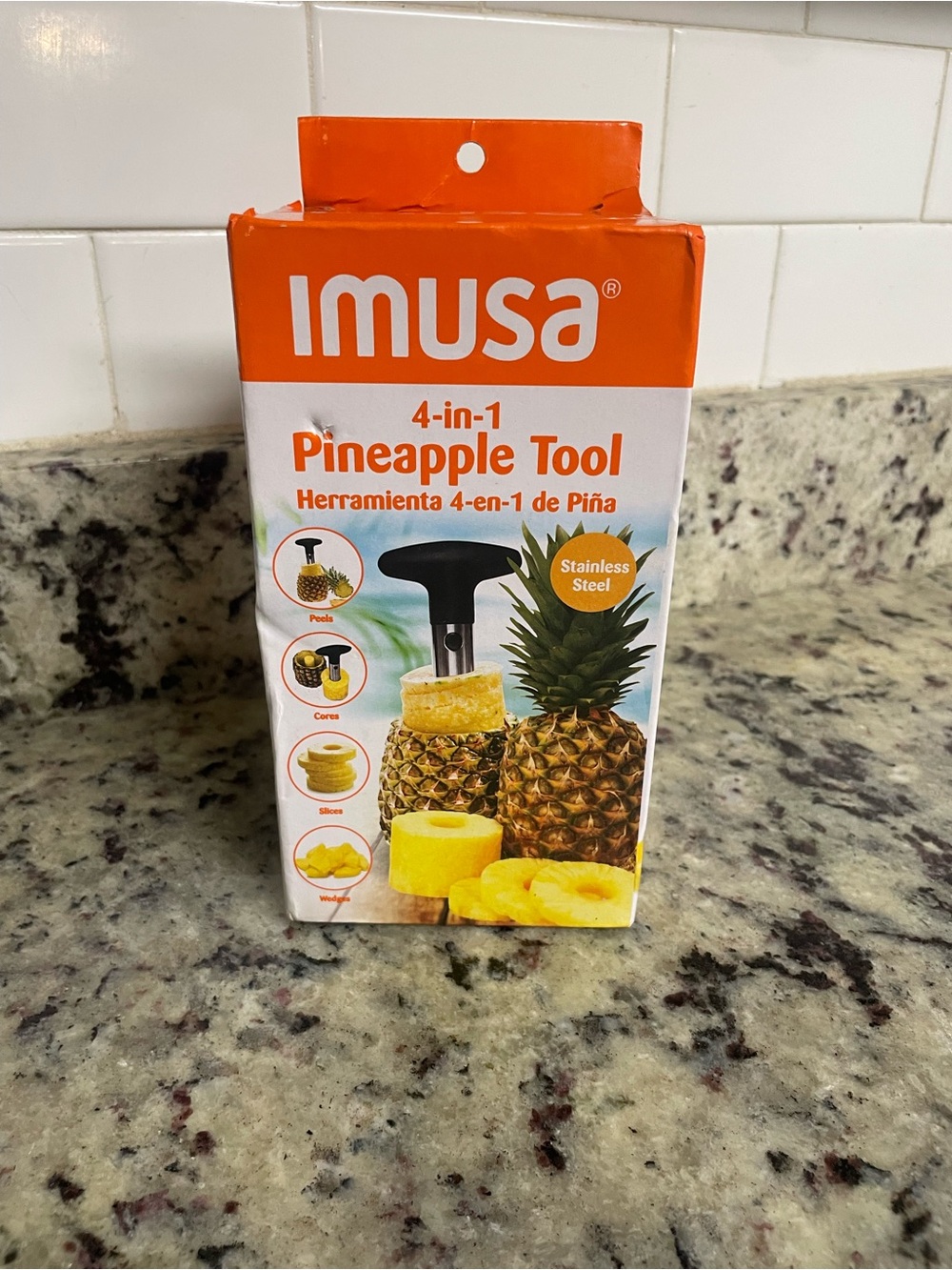 Imusa 4-in-1 Pineapple slicer swirl peeler Tool - Orange corer kitchen healthy